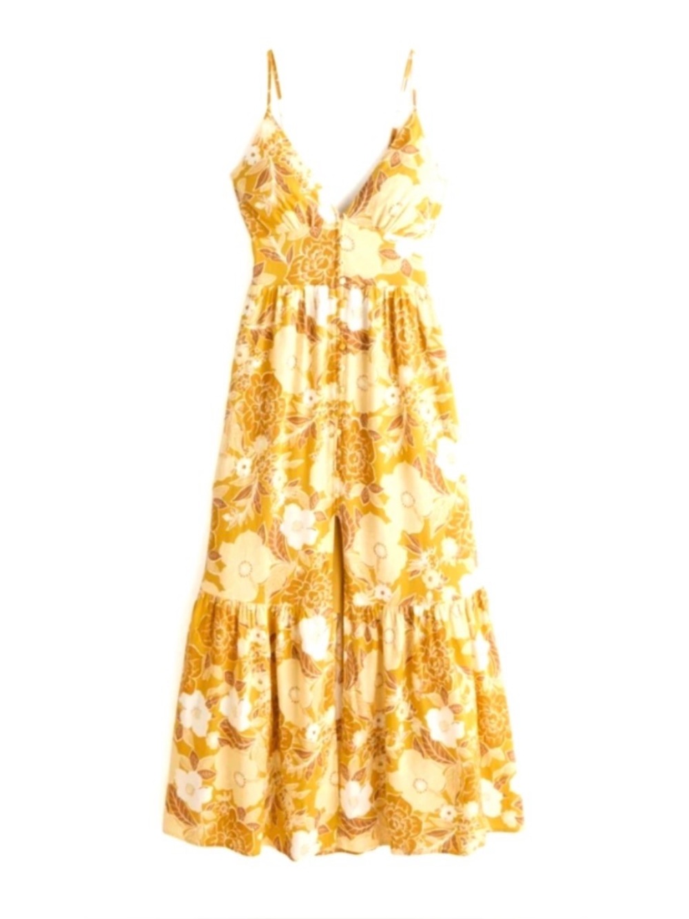 Abercrombie & Fitch yellow floral button-through linen-blend maxi dress MP